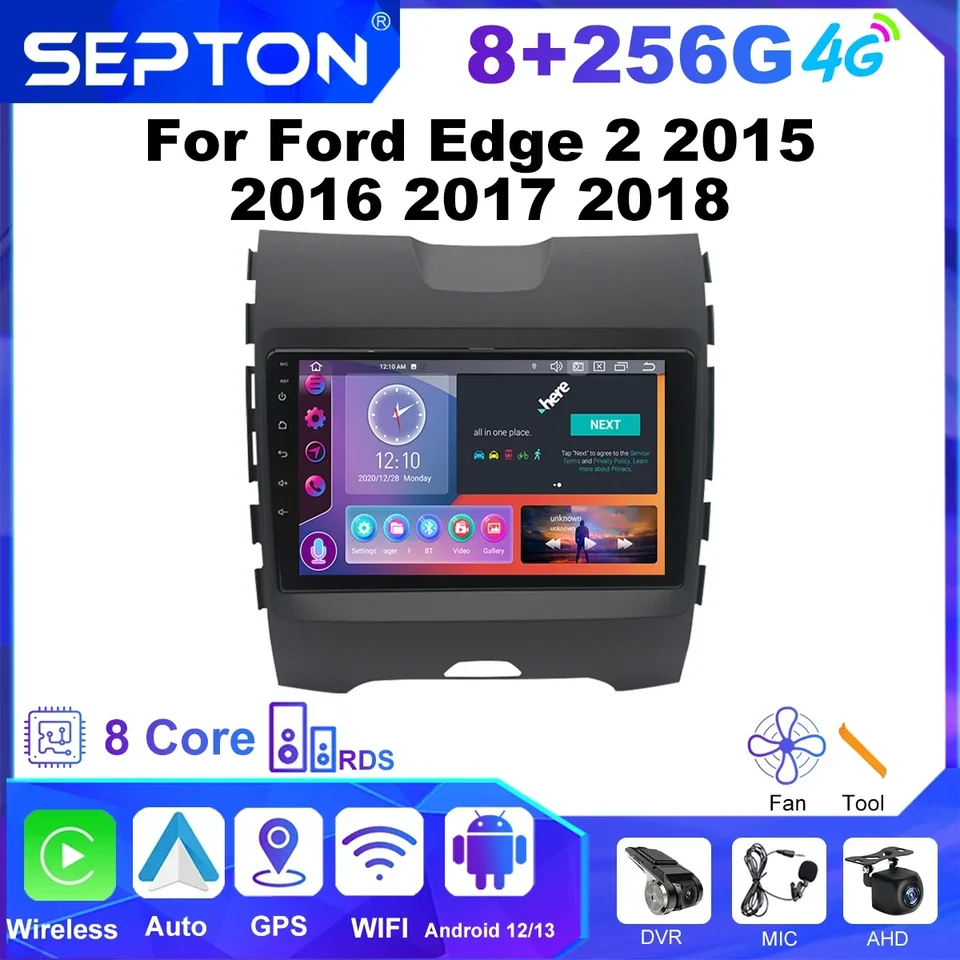 Rádio SEPTON Android Car Screen Radio pre Ford Edge 2 2015 2016 2017 2018 GPS Autoradio Navi 4G 8core 2Din CarPlay Multimedia Player Player