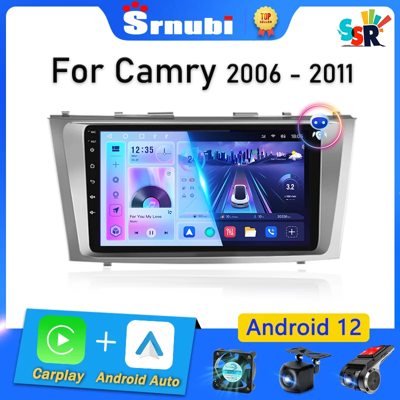 Rádio SRNUBI SSR Car pre Toyota Camry 7 xv 40 50 2006-2011 2 DIN Android 12 CarPlay Multimedia Player GPS Stereo DVD HEAD Unit
