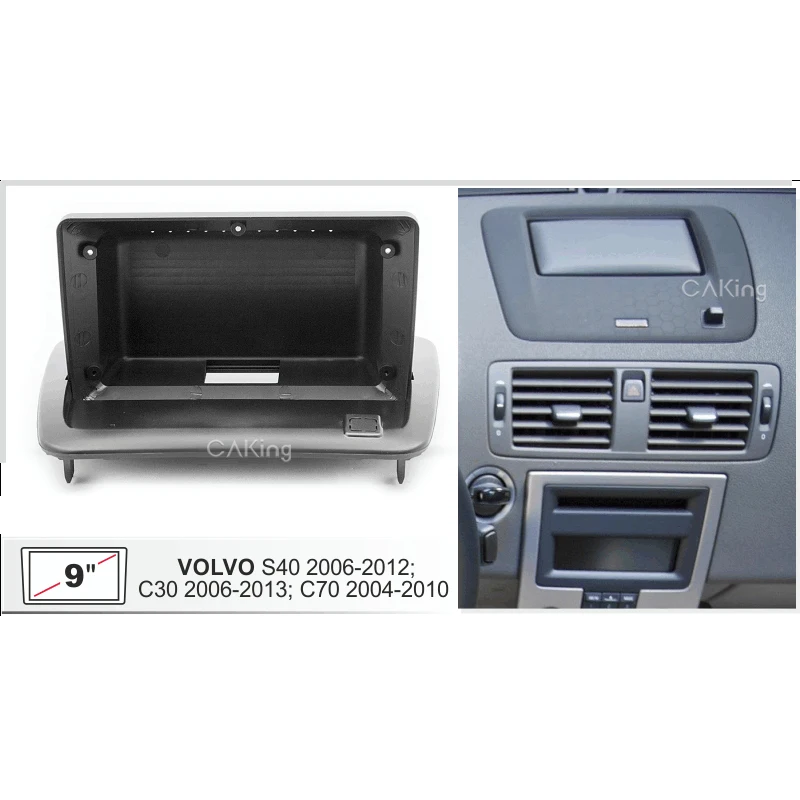 Rádiový panel s 9 palcovými automobilmi pre Volvo S40, V50 2004-2012; C30, C70 2006-2013 Dash Kit Inštalujte čalúnenie adaptérovej dosky pre konzolu FACIA