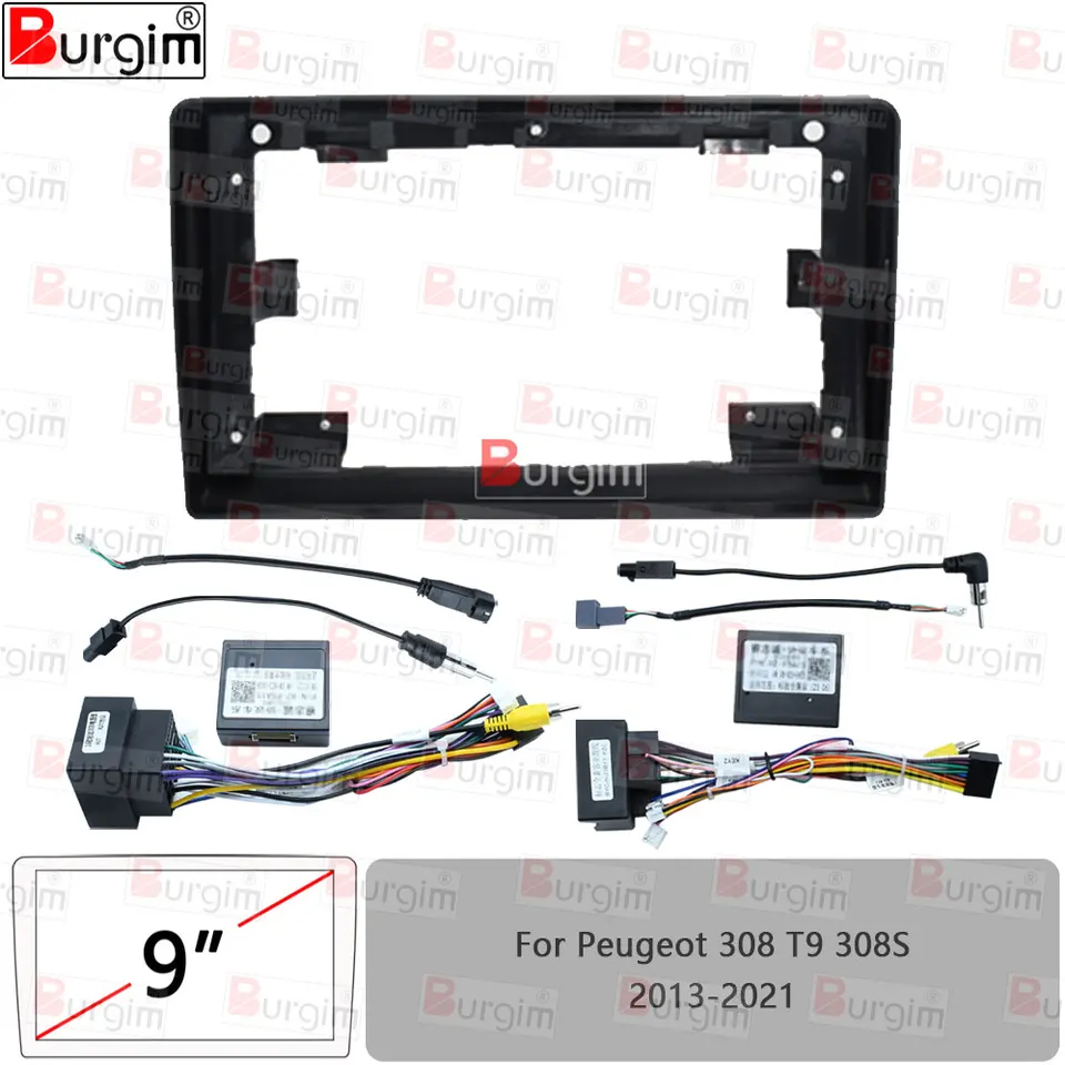 Rádiový rádiový fascia pre PEUGEOT 308 T9 308S 2013-2021 9-palcový stereofónny zväzok káblového zväzku káblového adaptéra Canbus Decoder