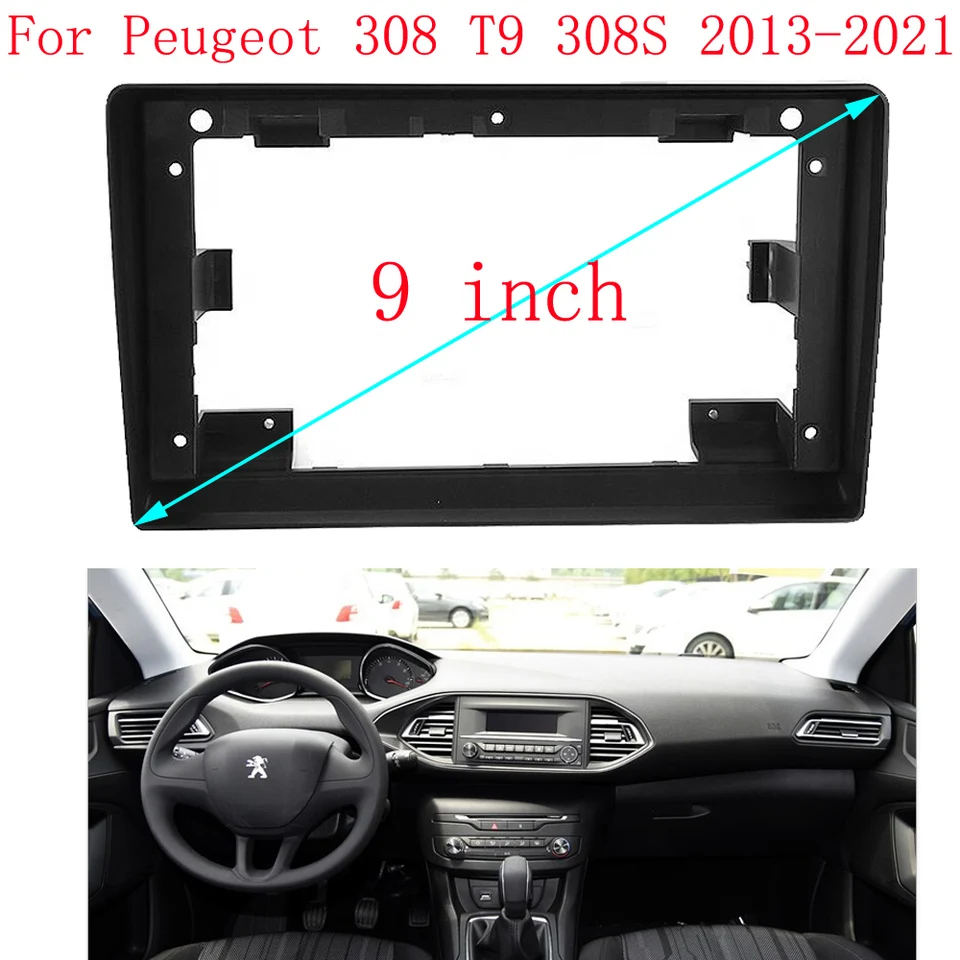 Rádiový rádiový fascia pre PEUGEOT 308 T9 308S 2013-2021 9-palcový stereofónny zväzok káblového zväzku káblového adaptéra Canbus Decoder