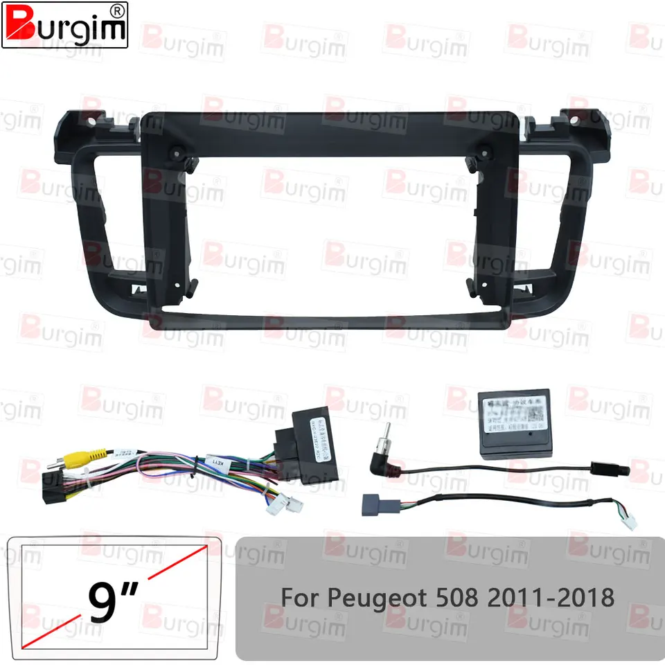 Rádiový rádiový fascia pre Peugeot 508 2011-2018 9 palcov 2Din stereofónny panel zväzok napájacieho kábla Adaptér Canbus Decoder Mount Kit