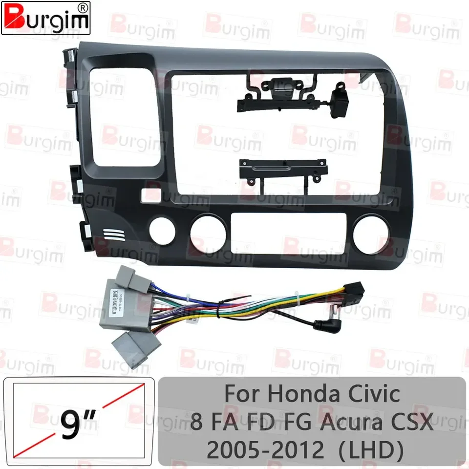 Rádiový rámec Rádiu Fascia pre Honda Civic 8 FA FD FG Acura CSX 2005-2012 LHD 9 palca 2DIN STEREO PANEL