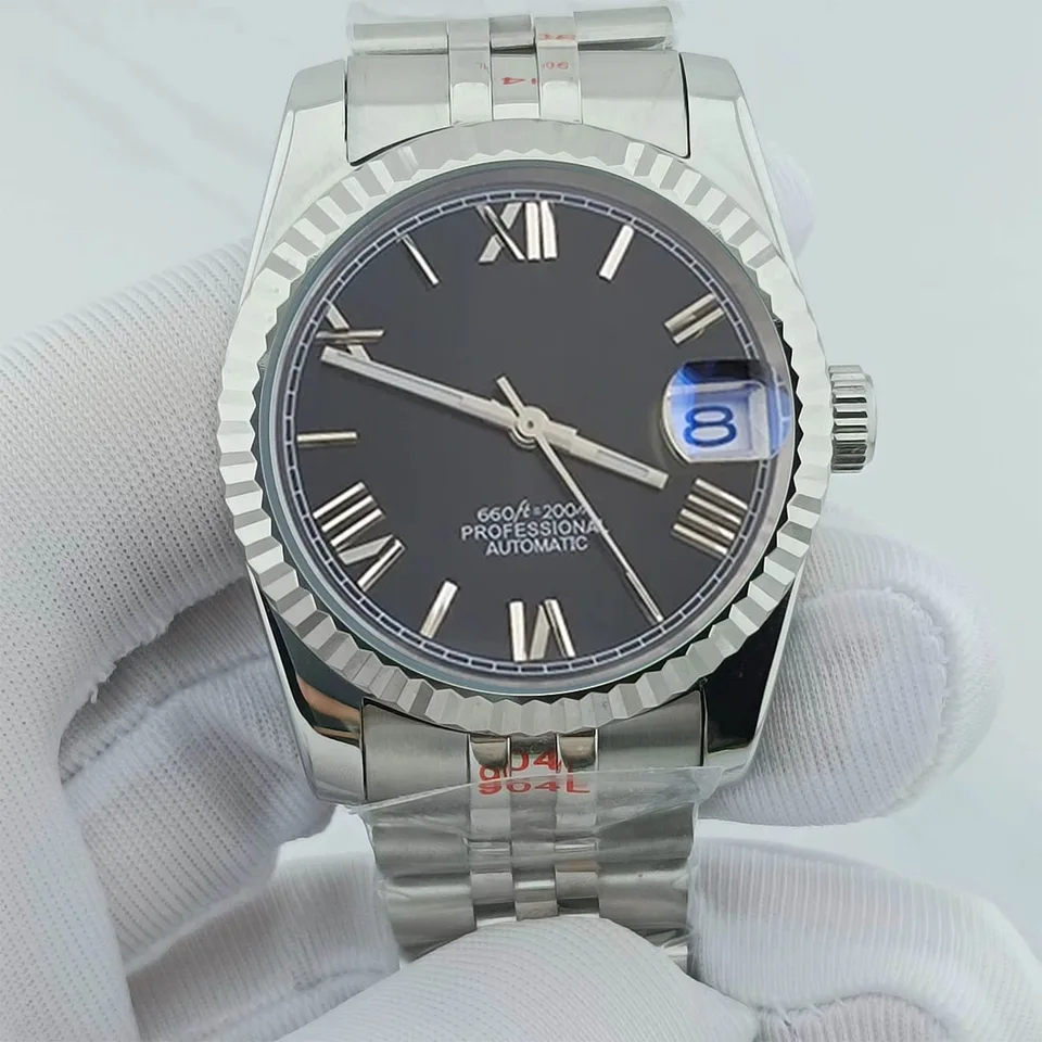 Rímske číslice vytáčanie puzdra NH35 36mm/39 mm hodinky Muž z nehrdzavejúcej ocele Mechanické náramkové hodinky Inštalácia hodiniek NH35