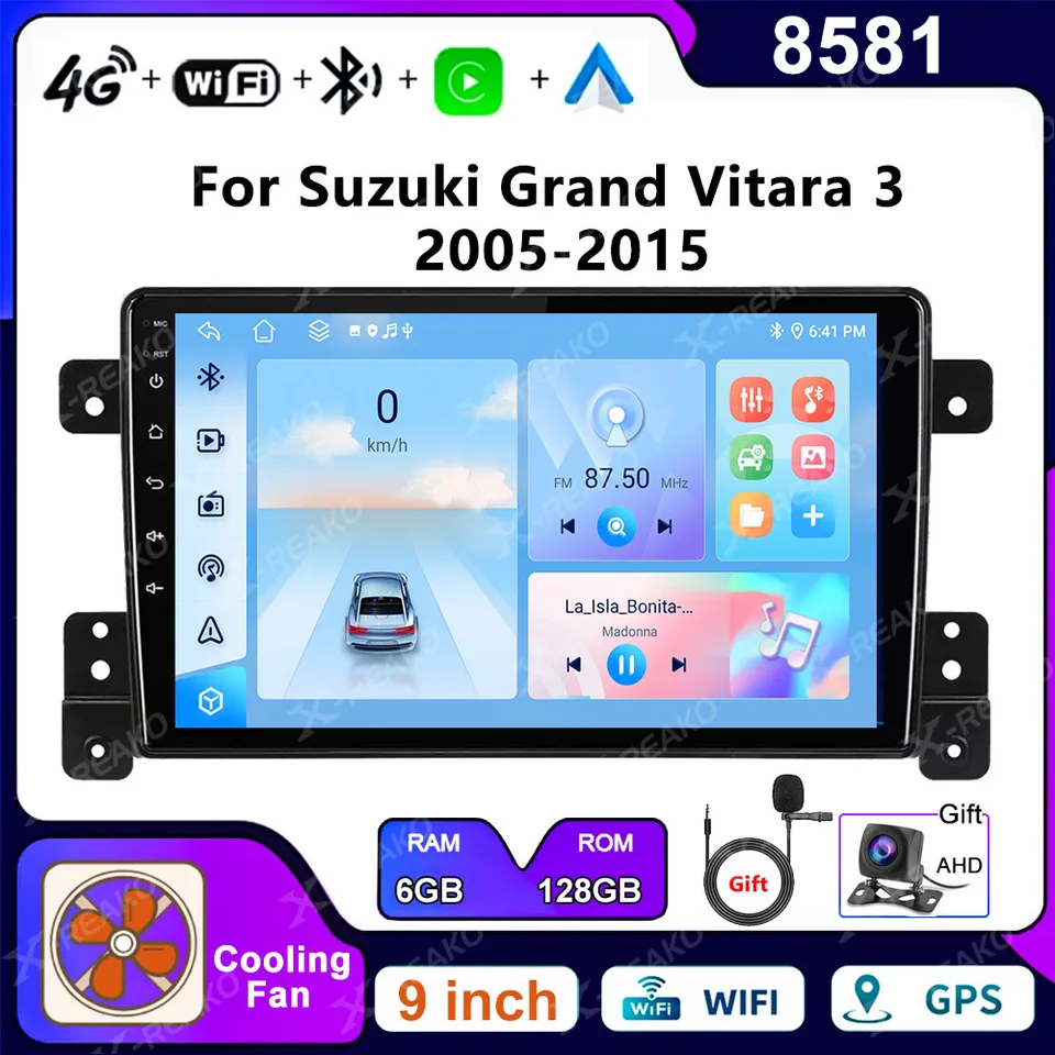 Röntgenové vozidlá X -Reako 2Din Car pre Suzuki Grand Vitara 3 2005 -2015 9 palcového multimediálneho videa prehrávač GPS 4G BT CarPlay Android Android Auto Stereo