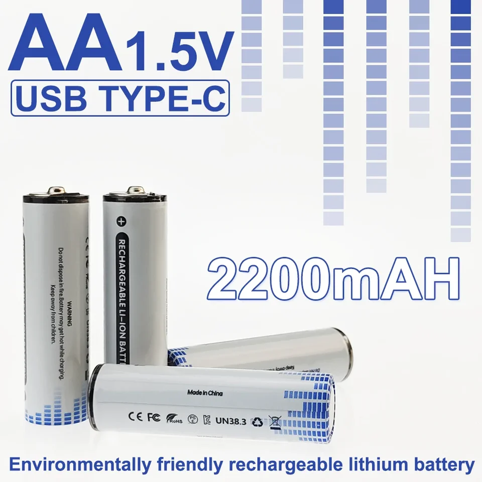 Rýchle nabíjanie 1,5 V AA lítium -iónovej batérie s kapacitou 2200/2500 mAh a nabíjateľnou litijovou USB batériou pre klávesnicu hračiek pre klávesnicu hračiek pre hračky
