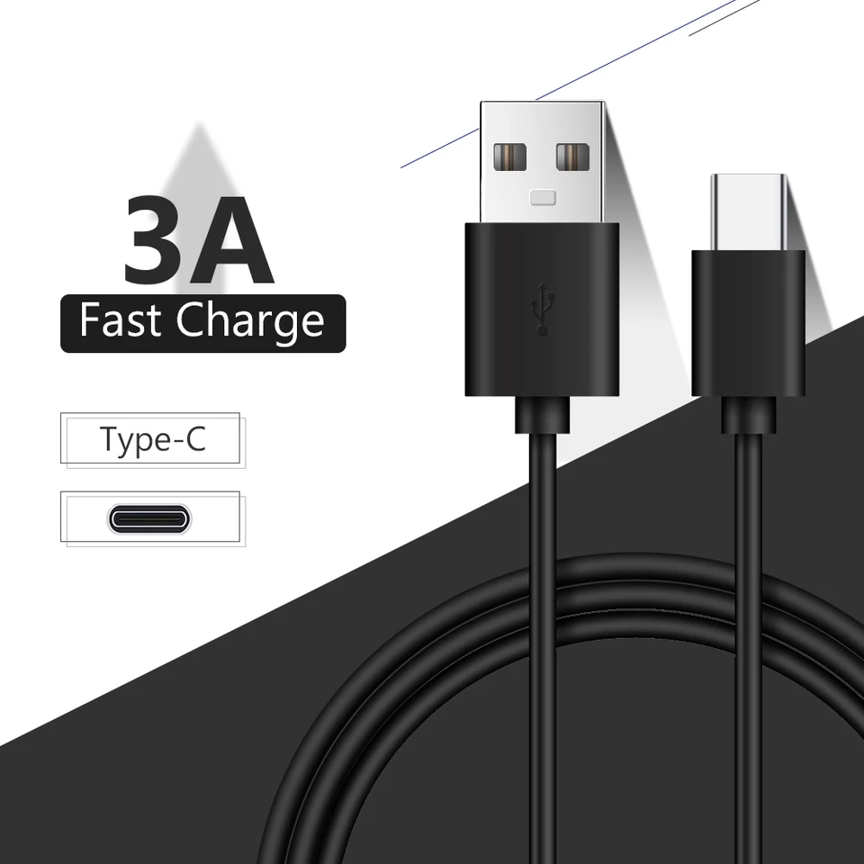 Rýchle nabíjanie kábla USB typu C 3A USB C Kábel pre Samsung Huawei Data Corn Corn Cable Cable Cable C pre Xiaomi 10 Pro 9 čierna biela