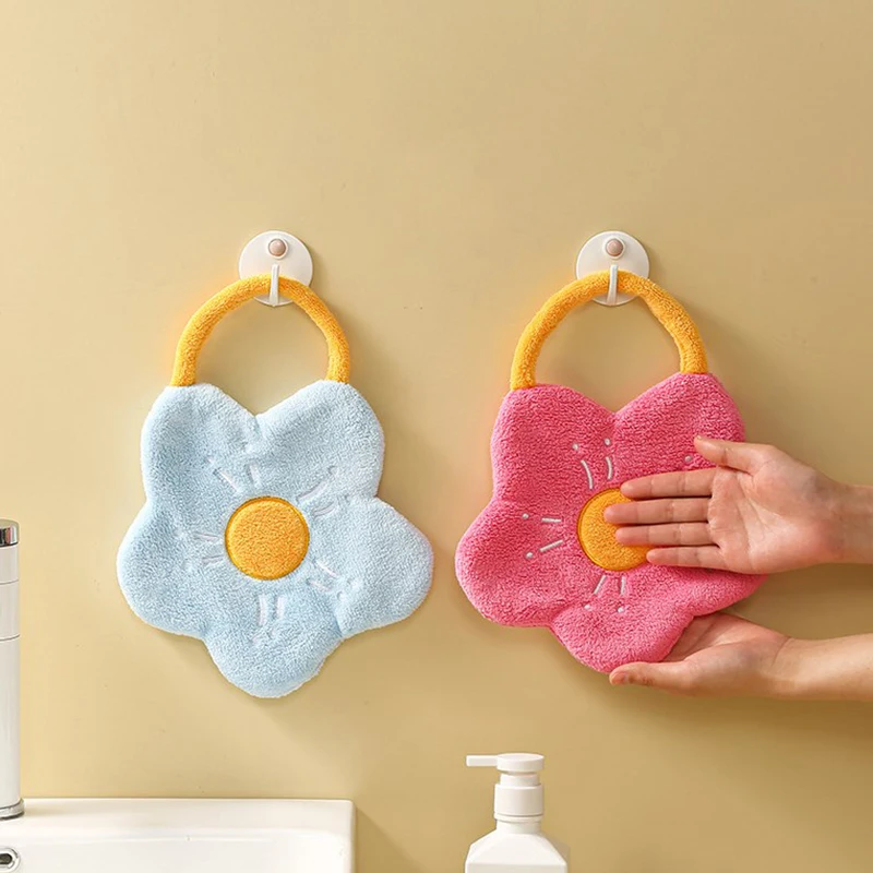 Rýchle suché ručné uteráky Koralové fleece utierte vreckovku kuchyňa Kúpeľňa Absorpčné utierky čistiace látky Kreačný tvar kvetu