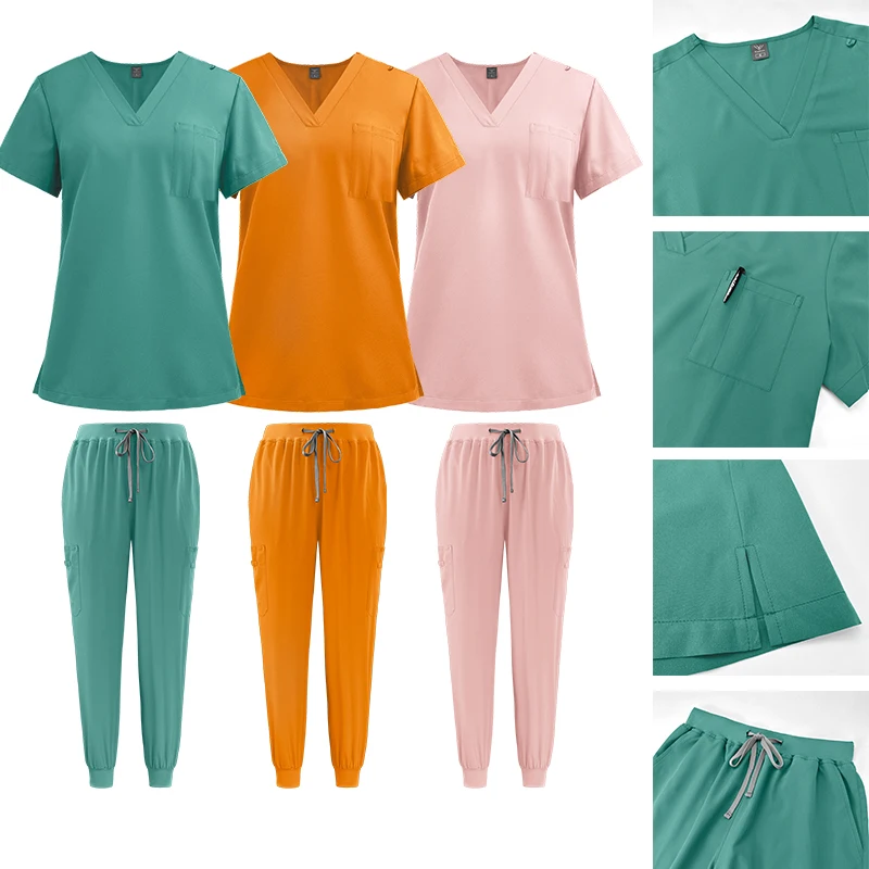 Rýchle sušenie bežecké obleky Doktor Doct Dursing Uniformy s krátkym rukávom Tops vreckové nohavice sestry Surfs Set Medical Clinical Clothes