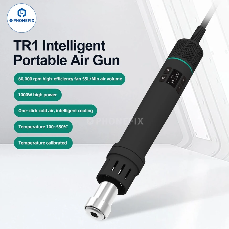 Rýchle TR1 inteligentné prenosné prenosné pištoľ Digitálny displej 60 000 RPM ventilátor 55L/min. Objem vzduchu pre opravu SMD SPOLINGS SOMP SMD SMD