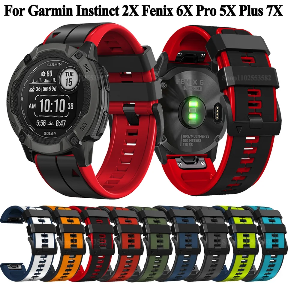 Rýchle uvoľnenie 26 mm Silikónový hodinkový pás pre garmin inštinkt 2x solárny remienok Fenix ​​6X PRO 5X Plus 7x WatchBand Atternd