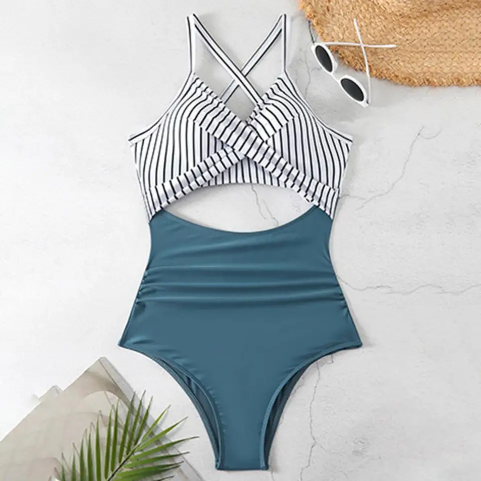 Rýchlo sušenie jedným kusom plavky Štýlové bruško ovládanie monokini plaviek pre ženy sexy cutout plavky so slnkom na a