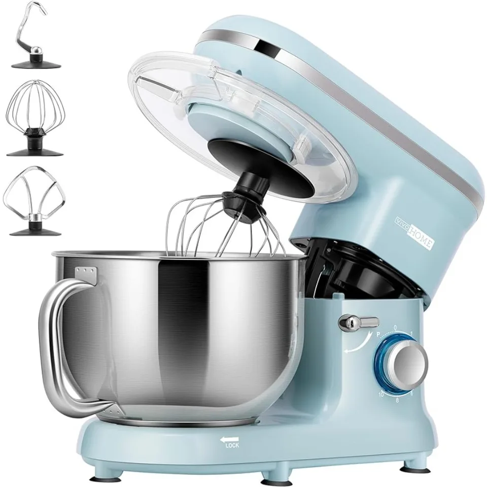 Rýchlosť 6 kvartáli skloňová hlava kuchyňa Electric Food Mixer s šľahačkou, háčikom na cesto, drôteným bičom a odlučovačom vajec, modrá