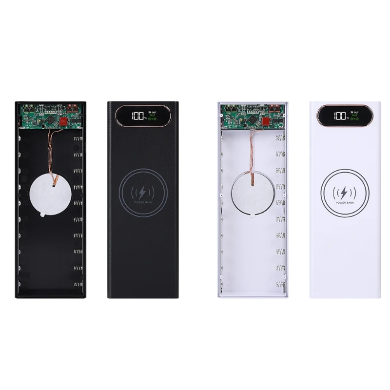 Rýchly poplatok 10x18650 Verzia Dual Power Bank pre prípad mobilného telefónu USB pre bezdrôtové nabíjanie QC 3.0 PD DIY Shield