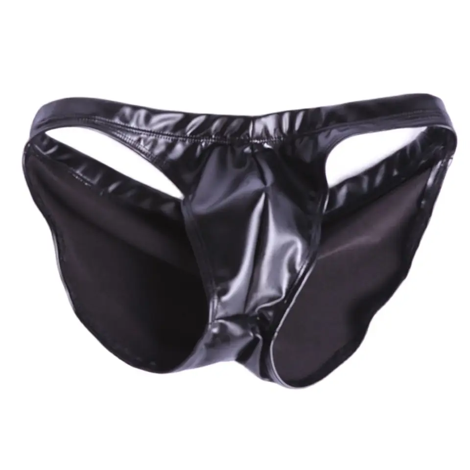 S-3XL spodky faux kožené mužské nohavičky Sirring Crotch Svok Underwear Hot Calzoncillo nízky pás trojuholníka Kožené plávajúce kmene