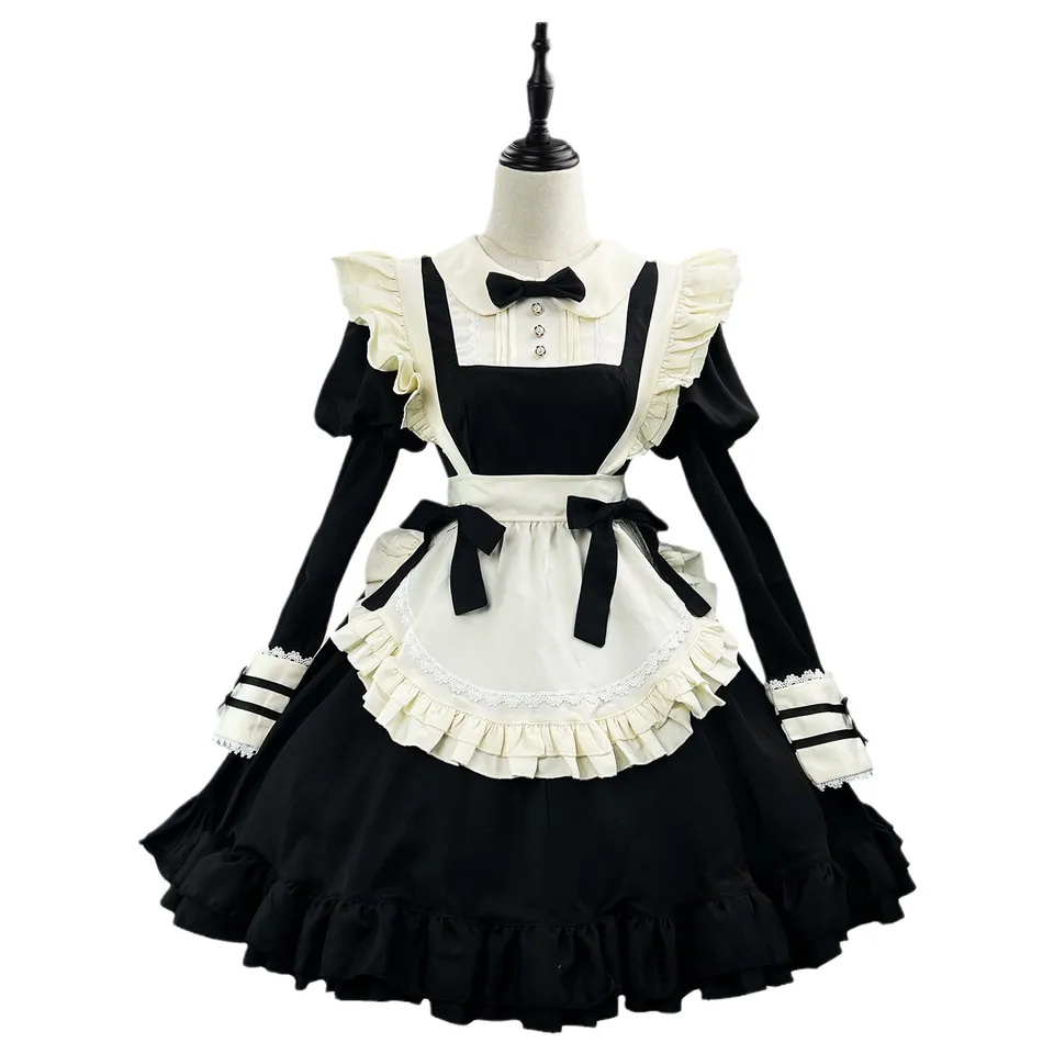 S -5xl čierny roztomilý lolita slúžky šaty cosplay kostým dievča dievčat šaty trendový oblek pre slúžku Halloween Maid Party kostým