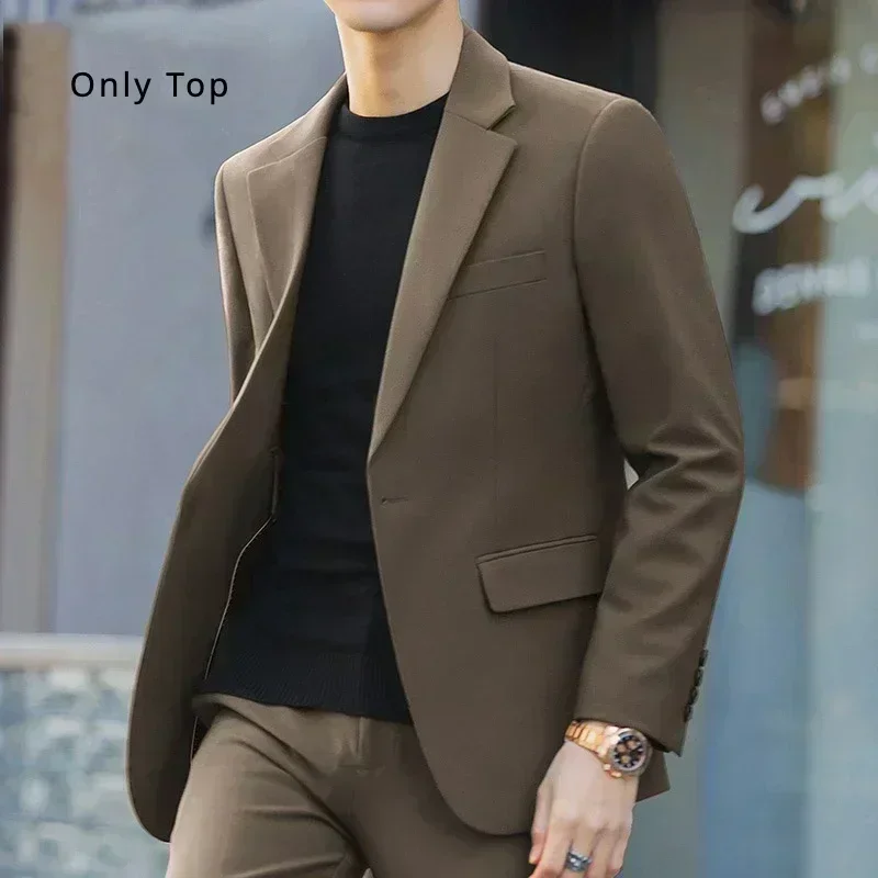 S-6XL Pánske obchodné obchodné sako Korean Kórejský trend Slim Fit Solid Color Suck Jacket Elegantné luxusné blazers single top groom svadba