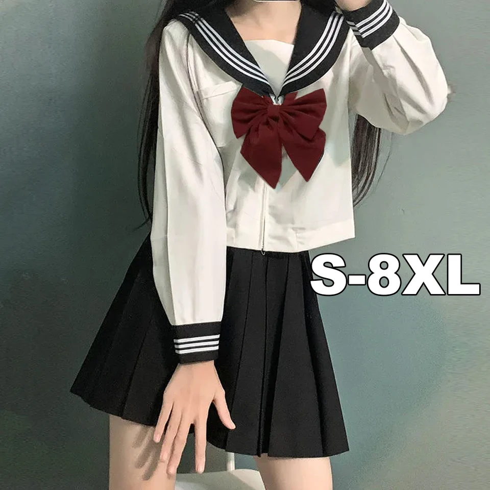 S-8XL Japan School Girl JK Uniforma krátky/dlhý rukáv Cosplay Sissy Navy Sailor Set Set Pleat sukňa krížový komoda cos anime kostým