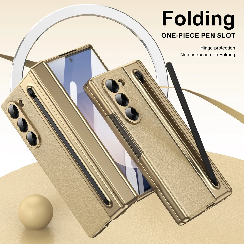 S dotykovým perom pre Samsung Galaxy Z Fold 6 Slim 5 W25 5 4 3 Pase kožené pokovovanie závesu 360 Poha
