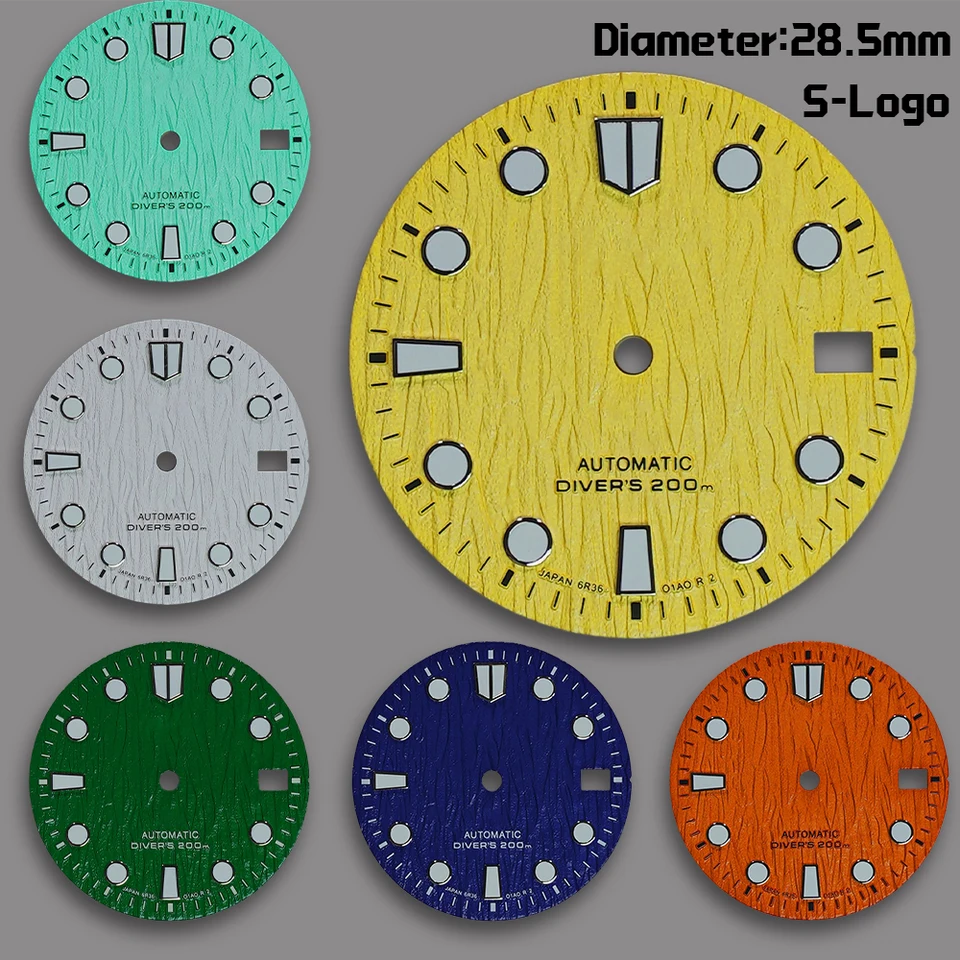 S logo 28,5 mm číselník vhodný pre pohyb NH35/NH36 3D Ocean Glaciers Dial Fit Fit 3/3,8/4.1 hod.