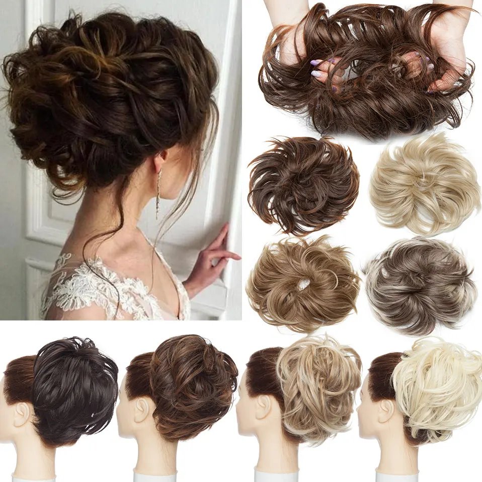 S-Noillite Syntetický toudled Hair Bun Chignon Hair Elastic Band Messy Bun Eacheste Stručné predĺženie vlasov pre ženy