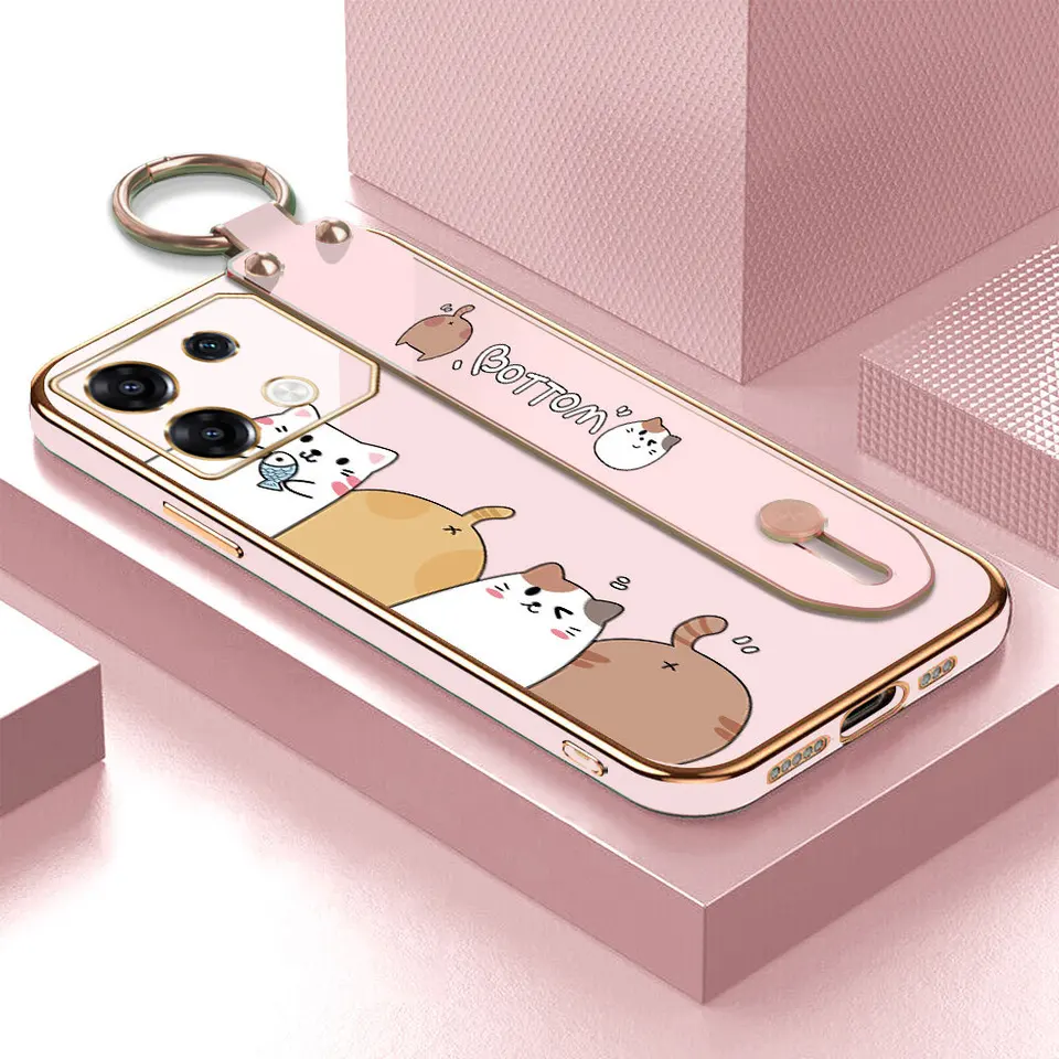 (S náramkom) pre Infinix GT 10 Pro Cartoon Cat Cover Case Case Luxury Masting TPU Puzdro