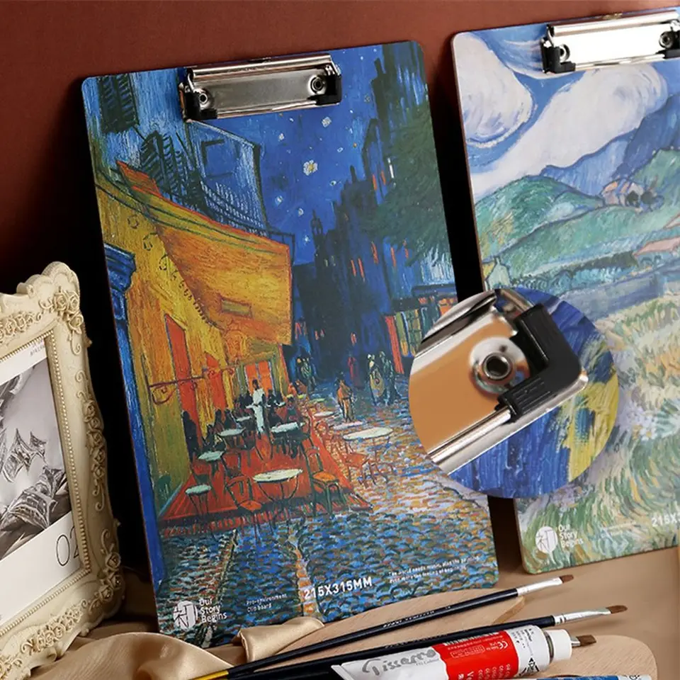 S nízkym profilom zlatý klip A4 Figer Folder Písací list podložka van gogh olejomaľba papier organizátor dokument zložka písací podložka