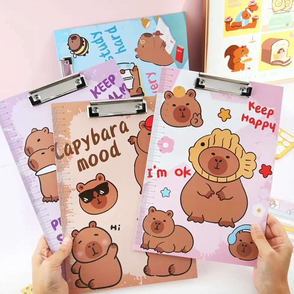 S nízkym profilom Zlatý klip Caphybara Písanie podložky Dokument zložka papiera ARVOR A4 FILE Zložka doska CLAMP Kawaii Cartoon