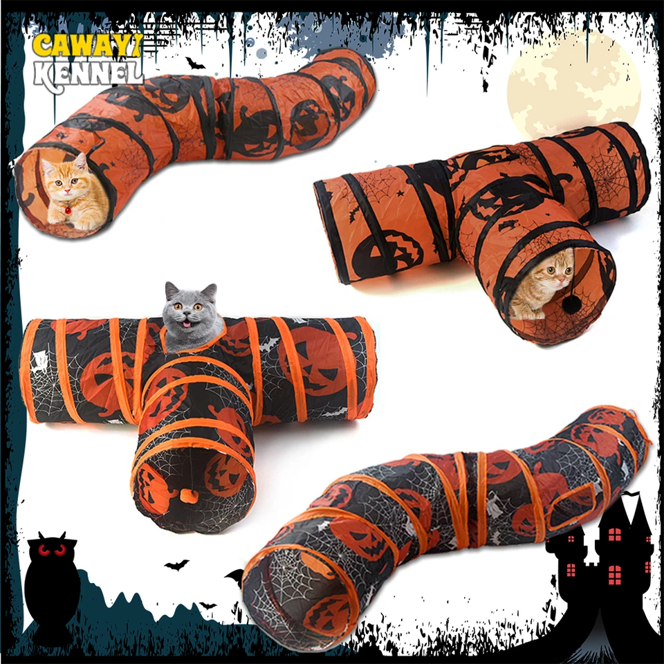 S/T Tvar Halloween Print Pet Cat Tunnel Colpsabble Dier Vnútorná vonkajšia trubica Kitty tunel mačka hračky na šetrenie mačacích výcvikových hračiek