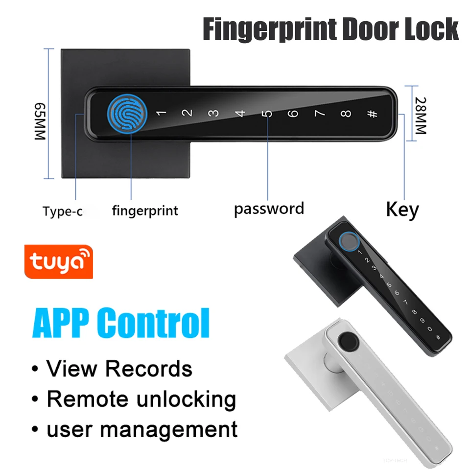 S TUYA APP CONTROL FINGEPRINT DOOR DOOR LOCK SMART DOWER LOCK ELEKTRONICKÝ DIGITÁLNE HESLE Zámok bezkľúčový vstup pre dvere domácej kancelárie
