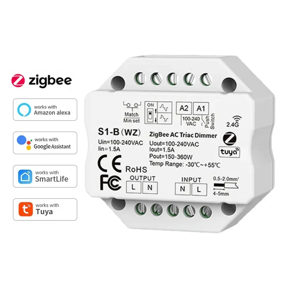 S1-B TUYA ZIGBEE RF AC TRIAC Dimmer LED ovládacie prvky ovládacieho prvku 110V 220V 230V SMART LIFE APP pre Alexa Google Assistant