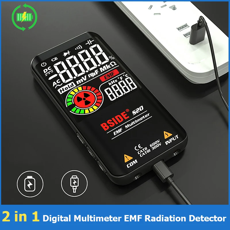 S20 2 v 1 Digitálny multimeterový detektor EMF Radiačný detektor Nabíjateľný 9999 Počíta T-RMS DC AC napätie kapacita OHM HZ NCV Test