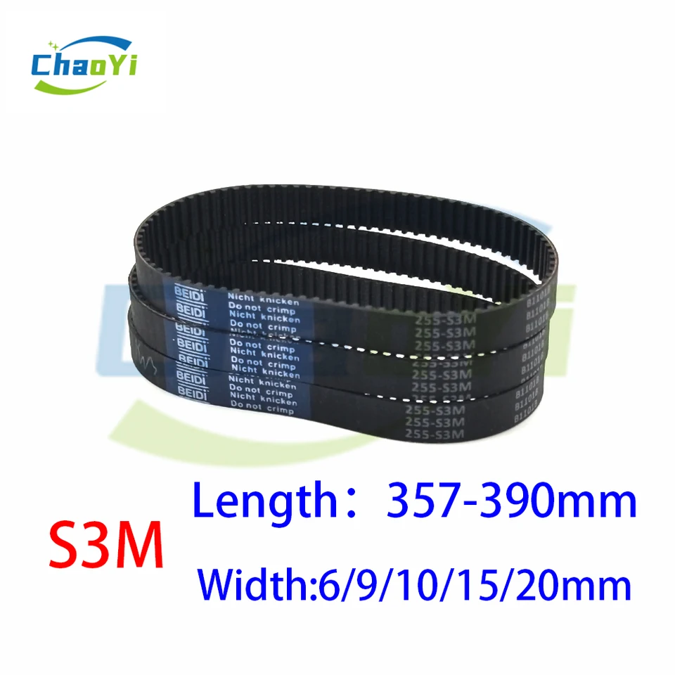 S3M Dĺžka časovacieho pásu Guming 357 360 363 366 369 372 375 378 381 384 387 390 mm Synchrónny hnací pás šírka 6-20 mm zubný opasok