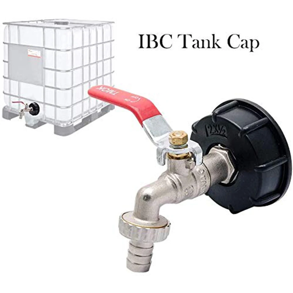 S60X6 hrubé vlákno IBC Tank Tap Connecter X 1/2 '' 3/4 '' Water Coupling Adapter 1000L Garden Home Výmena ventilu