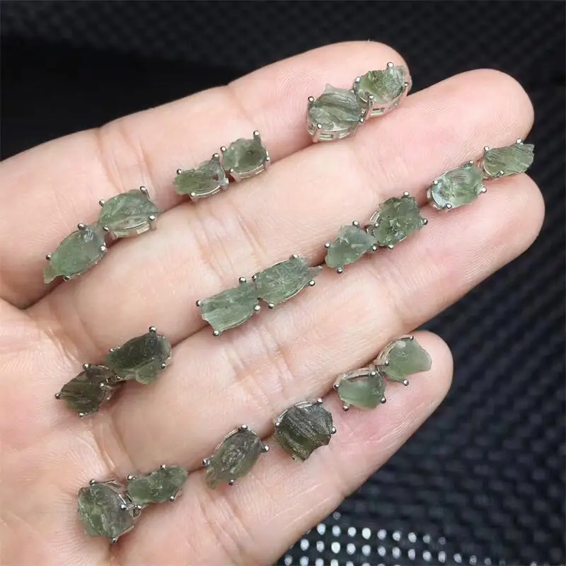 S925 Prírodné české meteoritové uši uzdravenie uzdravenie Reiki s dier módne drahokamové šperky pre priateľov darček 1ks