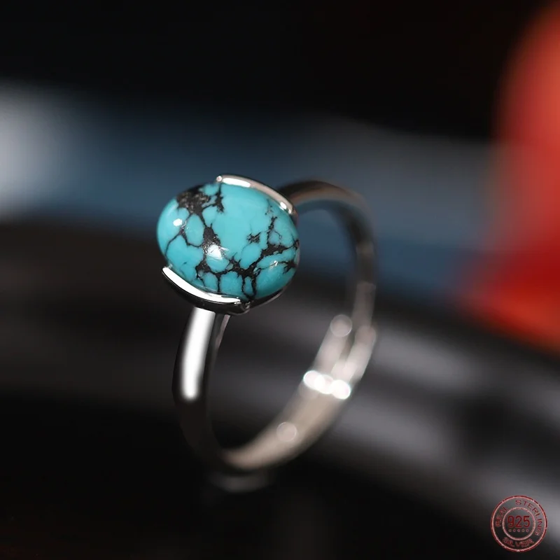 S925 Pure Silver Goldats Oval Turquoise Southern Red Agate vaječný prsteň retro móda Módne jednoduché šperky pre ženy