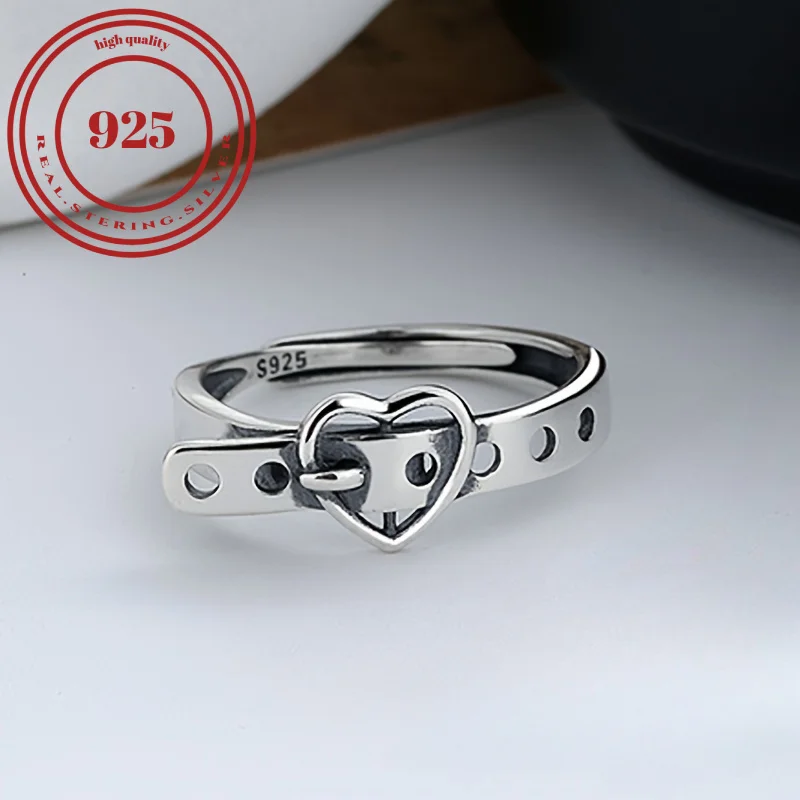 S925 Sterling Silver Heart Belt Ring - ideálny pre denné opotrebenie a večierky - vysoká kvalita a nastaviteľná