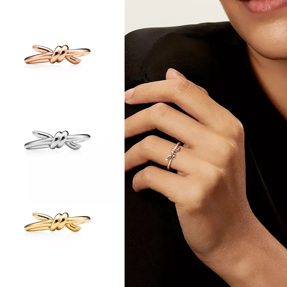 S925 Sterling Silver Tiff Knot prsteň bez diamantov pre mužov a ženy, klasické šterlingové striebro, vhodné pre darčeky na dovolenku
