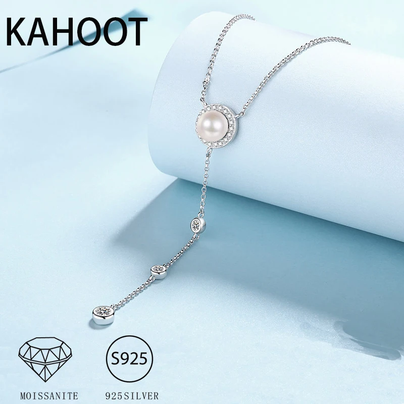 S925 Striebro 0,5ct Moissanite Sladkovodná perlová perlová línia Line náhrdelník Kórejský štýl Svetlo Luxusné jednoduché párty Wear pre Mothe