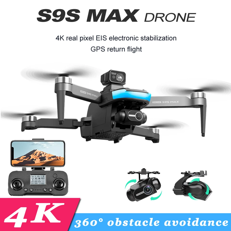 S9S Max Dron s fotoaparátom 2-osi PTZ 4K HD Dual Camera EIS elektronicky stabilný GPS návratný kefový kefónový dron kvadrotorové hračky