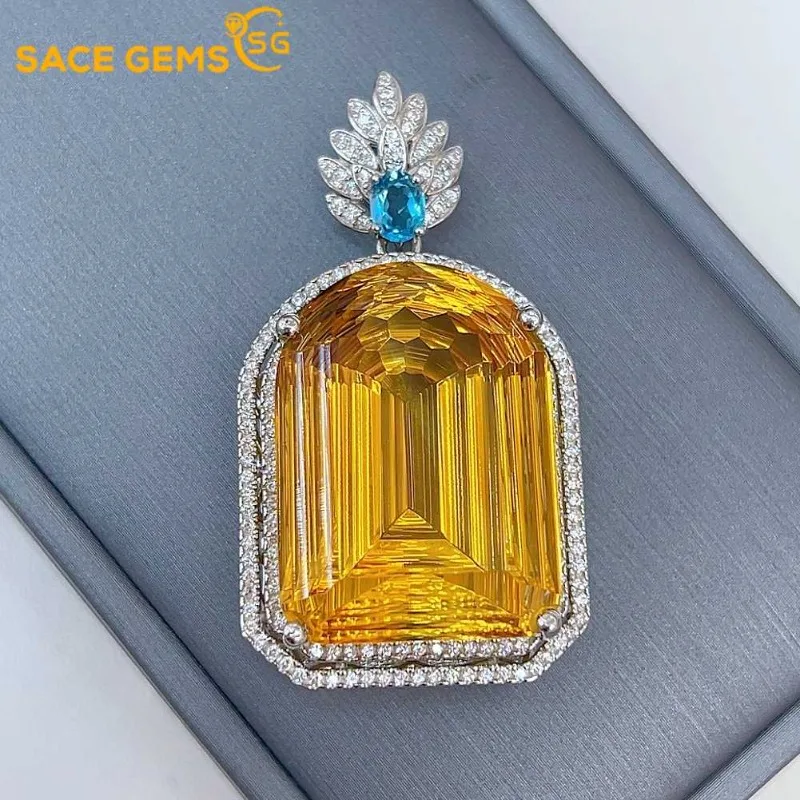 SACEGEMS 925 Sterling Silver Certified 19*26 mm Natual Citrine Pendant náhrdelníky pre womne zásnubné kokteilové kokteilové jemné šperky