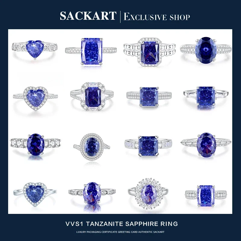 Sackart Sapphire Ring S925 Strieborný 18 K zlato Luxusné svadobné šperky Ženy Rings Natural Gemstones s certifikátom