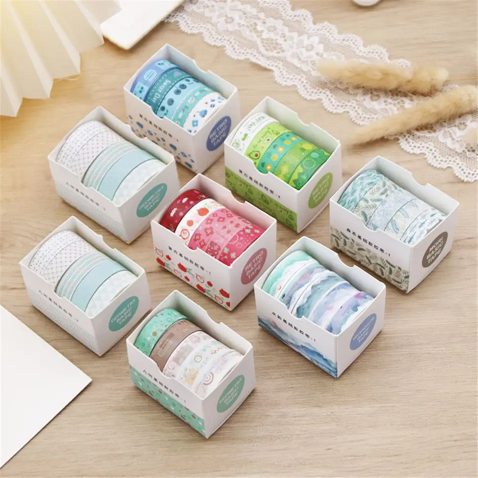 Sada 5 krokov/škatule Washi Tape Set Dekoratívna maskovacia páska Roztomilý scrapbooking lepidla pásková škola School Spotrebné potreby