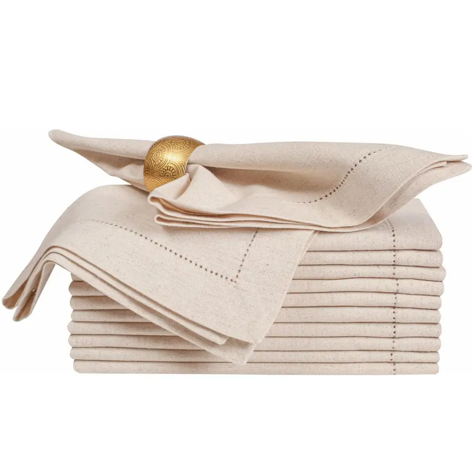 Sada 6 hemstitched Linen Stropy Chistmas Cloth Struding Nature Wink Dinner na plňovaciu ľanovú ľanovú obrúsky