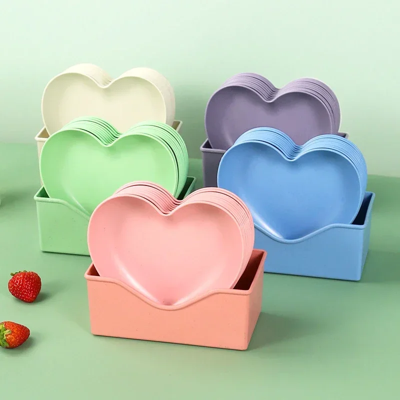 Sada 6ks s srdcom v tvare kreatívne tanier s koláčovými tanier s podnosom Sušené ovocné občerstvenie tanier Candy Plate Snack Doska