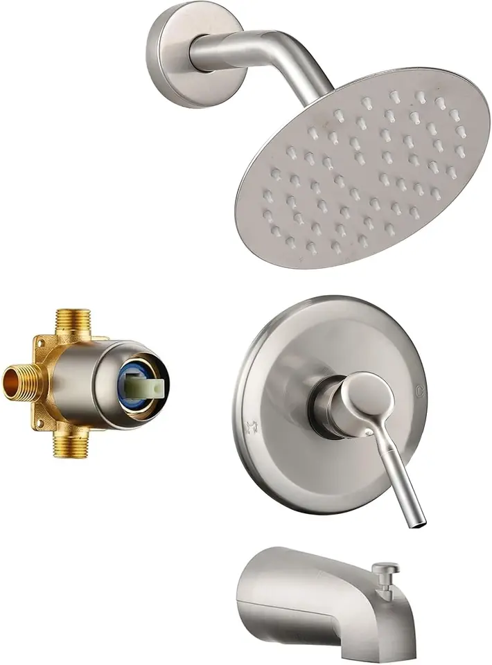 Sada kohútikov so sprchovacím kútom (vrátane ventilu) so 6-palcovými dažďovou sprchou a vaňou s jednou rukovlnou vaňou a sprchovacím kútom súpravy