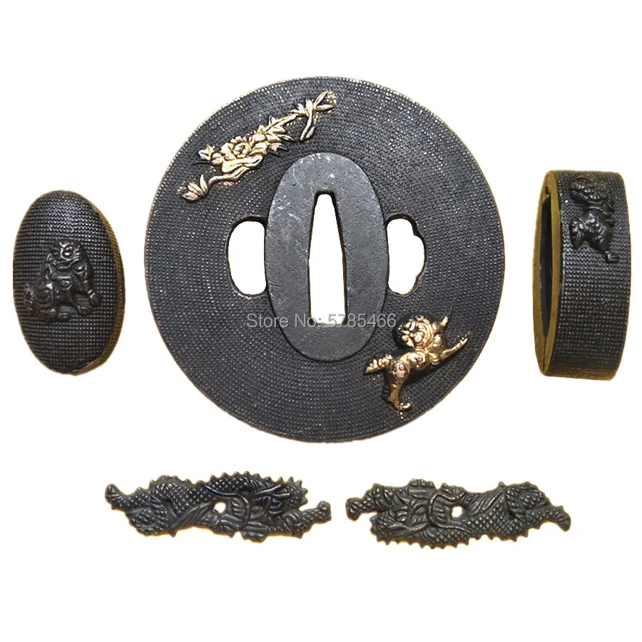Sada leva zliatiny zliatiny Japonska katana Wakizashi Sword Accessories DIY Tsuba+fuchi+kashira+menuki