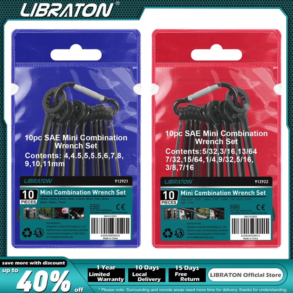 Sada libraton mini kľúča, kombinovaná súprava metra SAE Midget, 4-11 mm a 5/32 