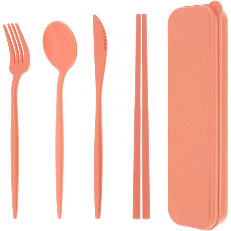 Sada príborov pšeničnej slamy, prenosný náradie príbory opakovane použiteľné cestovné náradie Sada Spoon Fork Canpstick Set