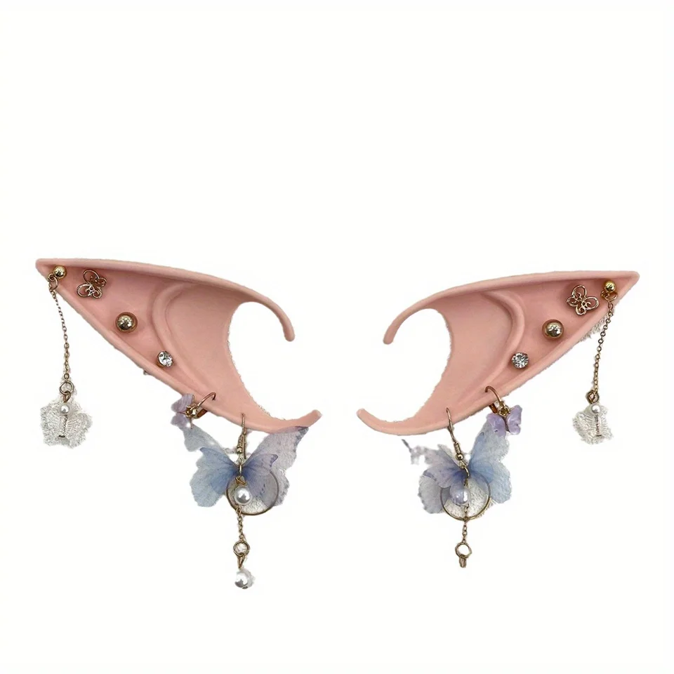 Sada uší Halloween Elf Ears - Elf Soft -Pointed Uši a tmavé punkové náušnice